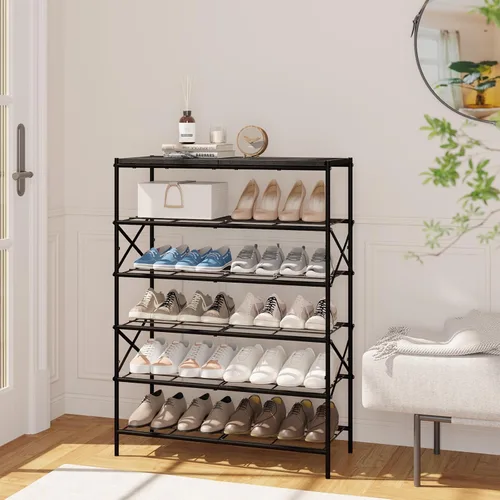 Vista 2 de IBUYKE Zapatero de 6 niveles, organizador de almacenamiento de zapatos de gran capacidad para 24 pares de zapatos, estante de almacenamiento