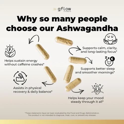 Vista 4 de gflow vitamins Suplementos de Ashwagandha para mujeres y hombres 6000mg Apoyo para el sueño, el estado de ánimo y la energía Fuerza extra