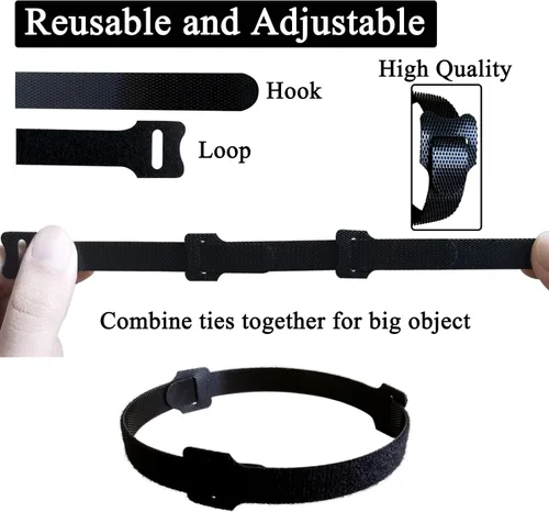 Vista 3 de 60 bridas mixtas para cables, 4 pulgadas + 6 pulgadas + 8 pulgadas, bridas de cable, correas de cable, organizador de cables, ajustable, resistente