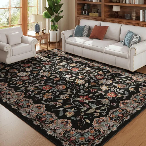 Vista 21 de Rugcomf Alfombra vintage de cachemira de 2 pies 7 x 8 pies, lavable a máquina, antideslizante, alfombra floral de pelo bajo para cocina, lavandería