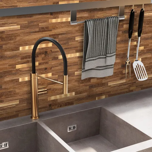 Vista 7 de Midcard 10 hojas de azulejos de pared adhesivo para salpicaduras de PVC, para salpicaduras de cocina.. Rectangular Marrón Oscuro