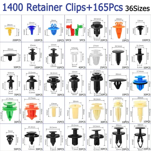 Vista 2 de Uolor Juego de 1565 clips de retención de empuje para automóvil, 36 tamaños, clips de nailon resistente para parachoques y sujetadores automáticos