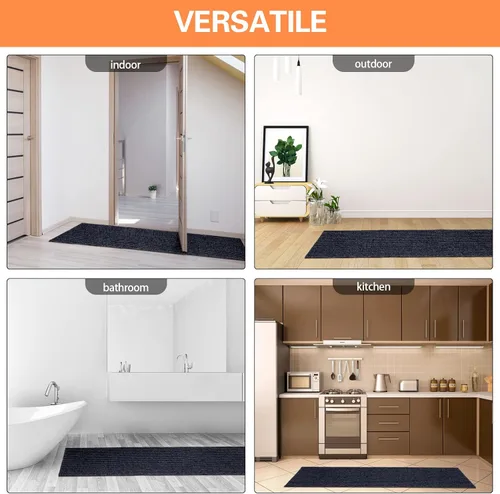 Vista 7 de Nuanchu 1 rollo de felpudo grande a rayas semiacabado de 17 x 29 pulgadas, tapete para puerta angosta, antideslizante, impermeable, para baño, Negro