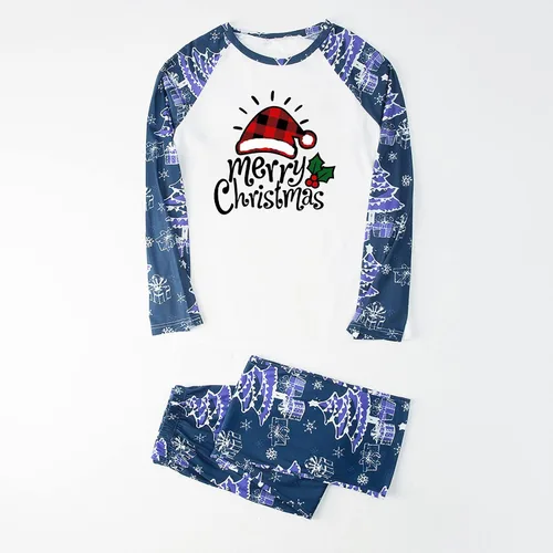 Vista 3 de Conjunto de pijamas familiares de Navidad a juego con estampado de leopardo a cuadros para árbol de Navidad pijamas de Navidad para la familia