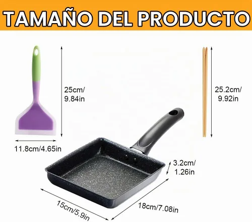 Vista 5 de Tamagoyaki - Juego de sartenes de 5.9 x 7 pulgadas y cepillo de silicona