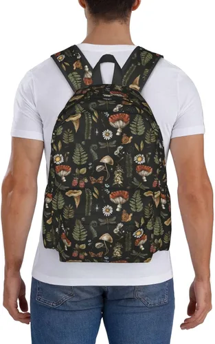 Vista 7 de SUPLUCHOM Mochila escolar vintage con hojas mágicas de hongos y bosques, mochila casual para hombres y mujeres, bolsa de poliéster para laptop