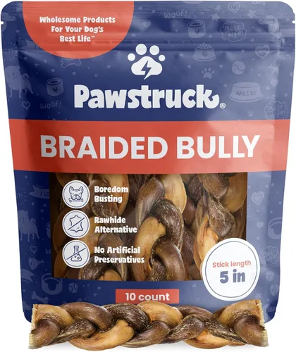 Vista 12 de Pawstruck Bully Sticks trenzados 100% naturales de 5 pulgadas, bolsa de 1 libra, masticables para perros de un solo ingrediente sin cuero crudo