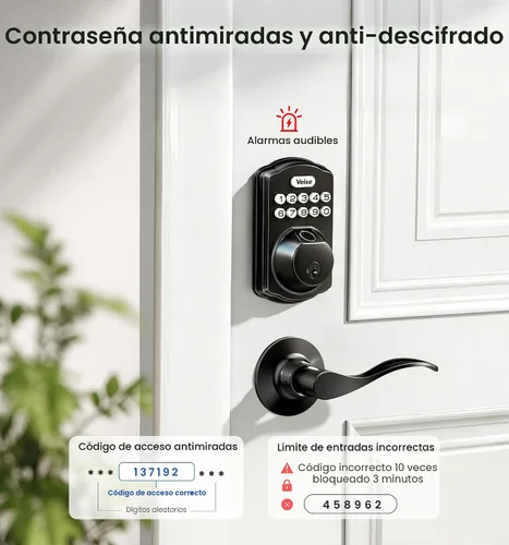 Vista 10 de Veise KS02A - Cerradura de puerta de entrada sin llave de huellas dactilares, bloqueo automático, cerrojo electrónico para puerta delantera Negro