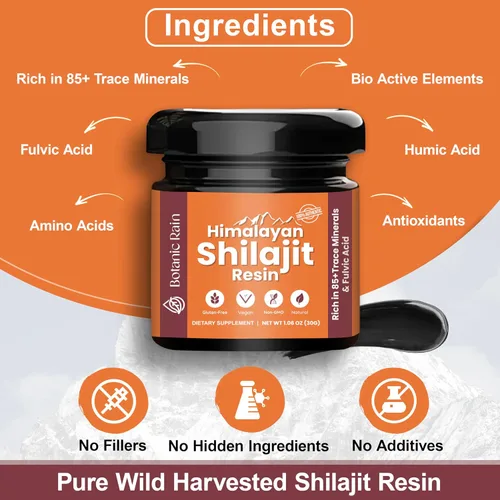Vista 5 de Resina Shilajit pura del Himalaya para hombres y mujeres, más de 85 oligominerales, 75% más de ácido fúlvico para aumentar la energía y apoyo
