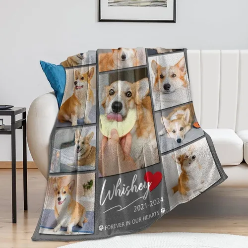 Vista 5 de Artsadd Manta conmemorativa personalizada para perros con fotos y nombre, regalos conmemorativos personalizados para la pérdida de perros y gatos