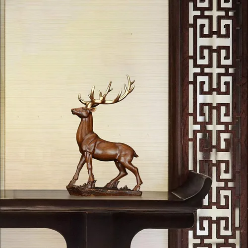 Vista 7 de Escultura china de la estatua del feng shui Feng Shui de la suerte de la estatua de los ciervos Decoración del hogar Moderno simple Luz de lujo