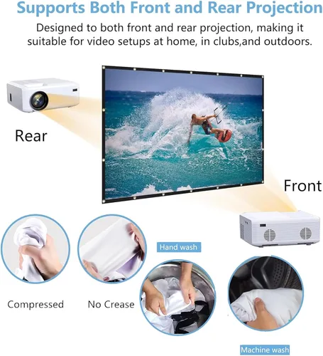 Vista 3 de Pantalla de proyección de 60 a 300 pulgadas, pantalla de cine lavable de 2 caras para exteriores, pantalla de cine 4:3 HD 4K plegable, sin arrugas