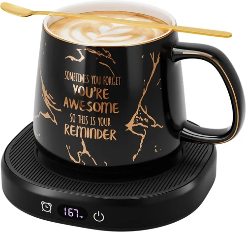 Vista 8 de Calentador de taza de café, You are Awesome Taza con calentador de café, calentador eléctrico de taza de café para escritorio 8H apagado automático