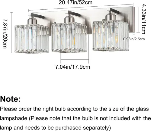 Vista 6 de Moderna lámpara de tocador de baño, 3 luces, accesorios de luz de cristal, cromo Lámparas de cristal sobre espejo,Lámpara de pared de cristal