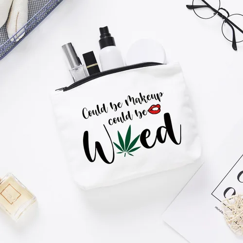 Vista 7 de Fokongna Bolsa de Maquillaje Divertida de Marihuana, Regalos divertidos para mejor amiga, Regalos de Broma para mujeres, Regalo de Viaje