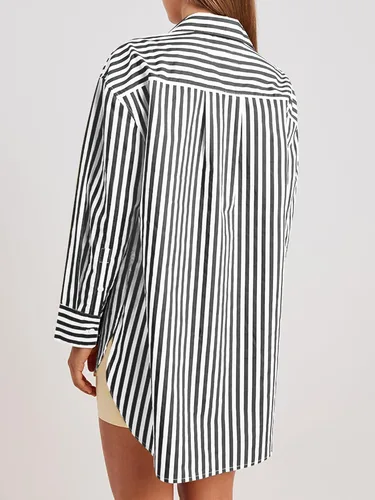 Vista 2 de ZAFUL Camisas a rayas con botones para mujer, manga larga, elegante, cuello en V, blusas con bolsillos