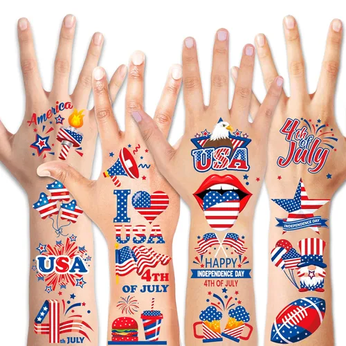 Vista 2 de HOWAF 96 tatuajes temporales del 4 de julio, calcomanías de tatuaje del Día de la Independencia para decoración de fiestas temáticas patrióticas
