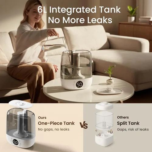 Vista 3 de Provirtec 6L Self-Cleaning Humidifier for Large Room, Warm & Cool Mist No-Leak Design, Easy Clean, Top Fill, 60H Runtime, Quiet Ultrasonic, Auto