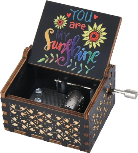 Vista 3 de Caja de música de madera, instrumento musical de manivela de madera con melodía "You're My Sunshine", regalo para familiares, amigos, amantes