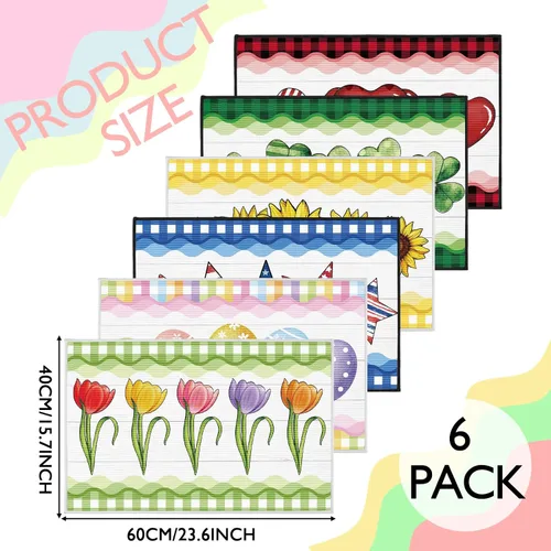 Vista 3 de Drydiet Tapete de gnomo de verano, 6 unidades, diseño de girasol, tapete de bienvenida de primavera para 4 de julio, gnomo patriótico, decorativo