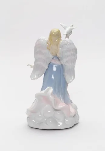 Vista 4 de Cosmos Gifts 1334 - Figura inspiradora de porcelana fina con diseño de ángel de la paz sosteniendo paloma, caja de música