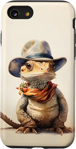 Vista 17 de iPhone 16 Lindo dragón barbudo Beardie con un estuche de sombrero de vaquero