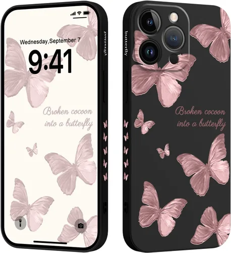 Vista 25 de LEECG Funda para iPhone 12 Pro Max, diseño creativo con estampado floral de mariposa de astronauta, funda de teléfono antiarañazos, forro