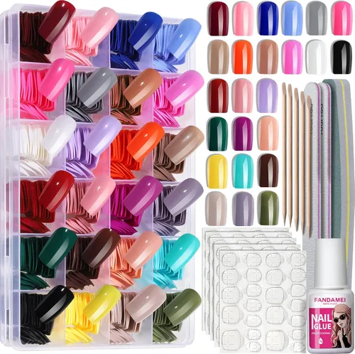 Vista 11 de FANDAMEI - Uñas de presión, 576 uñas postizas en 24 colores, uñas acrílicas de almendra de longitud media, cobertura completa, brillantes