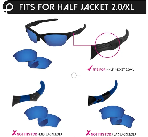 Vista 3 de PapaViva Replacement Lenses & Rubber Kits for Oakley Oakley Half Jacket 2.0 OO9144 Sunglasses Frame