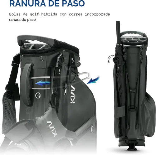 Vista 3 de KVV Bolsa de golf de 14 vías, bolsa de golf híbrida ligera con múltiples bolsillos, correas dobles y cubierta para lluvia, bolsa de golf premium