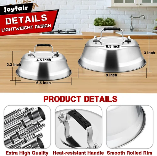 Vista 3 de Joyfair - Juego de 3 cúpula para fundir queso, tapas de cocción para parrilla de acero inoxidable con ventilación ajustable para barbacoas/cocina al