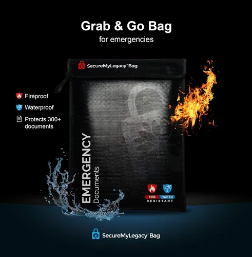 Vista 2 de Secure My Legacy - Bolsa ignífuga (paquete de 3): bolsas de documentos ignífugas, soporte para documentos de seguridad contra incendios