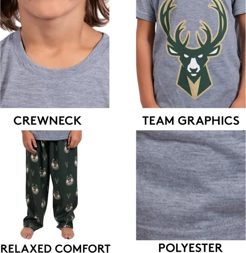 Vista 4 de Ultra Game NBA - Pijama de 2 piezas para niños, conjunto de pantalón y camisa