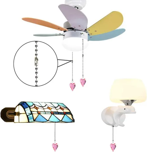 Vista 2 de 2 unidades de 12 pulgadas de cristal para ventilador de techo con dije de corazón, extensor de cadena con conector de cadena de bola para decoración