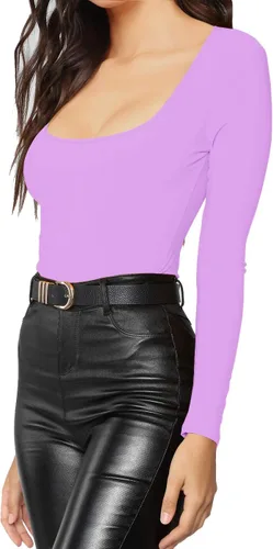 Vista 168 de MANGDIUP Body esencial para mujer, cuello redondo, manga larga, ajustado, elástico, de algodón y elastano
