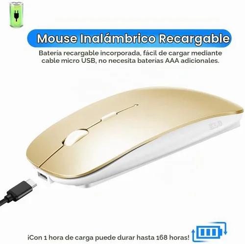 Vista 4 de KLO Mouse Bluetooth recargable para MacBook/MacBook Air/Pro/iPad, mouse inalámbrico para portátil/notebook/PC/iPad/Chromebook (Oro)
