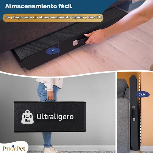 Vista 7 de Rampa para perros para sofá, antideslizante, resistente, plegable, soporta hasta 200 libras, ajustable de 7 a 20 pulgadas, plataforma de aterrizaje