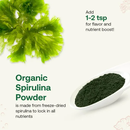 Vista 5 de Polvo de espirulina orgánica de 8 onzas, sin OMG, sin gluten, vegano, proteína a base de plantas, rica en hierro, espirulina en polvo para batidos