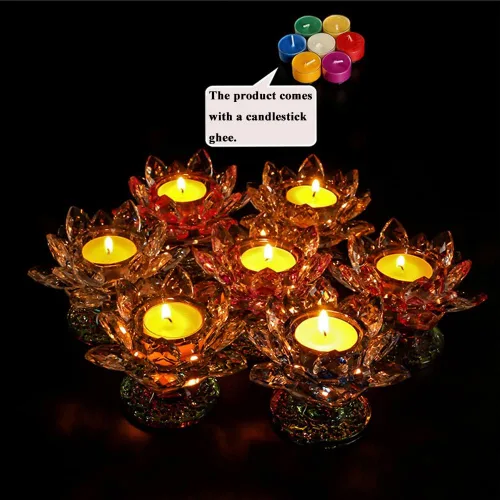Vista 6 de Portavelas de loto de cristal, portavelas de flor de loto, soporte para velas votivas de pétalos de loto con base de cristal, candelabro de loto