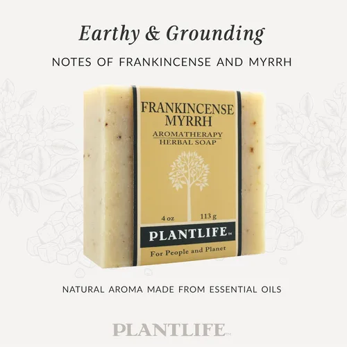 Vista 4 de Plantlife Jabón en barra de mirra de incienso, jabón hidratante y calmante para tu piel, hecho a mano con ingredientes a base de plantas, hecho