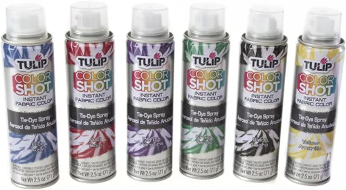 Vista 2 de Tulip ColorShot - Pintura en aerosol instantánea para tela, paquete de 6, spray permanente de teñido anudado Mini latas, 2.5 oz Rainbow paquete