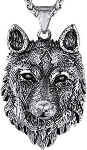 Vista 16 de Richsteel Phoenix/Wolf/Rock Hand/Skeleton Necklace for Men Phoenix Negro