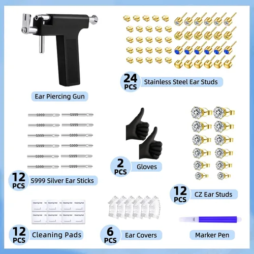Vista 2 de Self Ear Piercing Gun Kit with 12 Pairs of CZ Ear Stud Piercing Tools with Multi-Purpose Ear Gun for Salon and Home Use