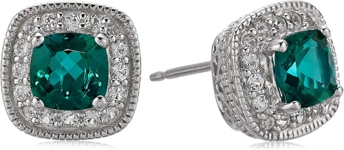 Vista 25 de Amazon Essentials Aretes de plata de ley con piedra natal de corte cojín y zafiro blanco creado (anteriormente colección Amazon)