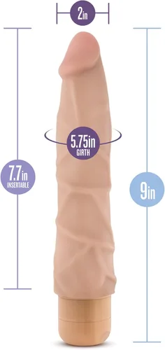 Vista 3 de Blush Dr. Skin Cock Vibe #1: Consolador vibrador largo de 9 pulgadas ~ Vibrador silencioso de múltiples velocidades de 2 pulgadas de ancho ~ Beige
