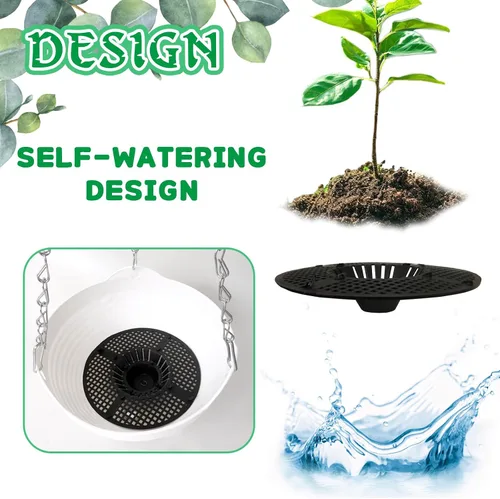 Vista 3 de Srmayyi Paquete de 4 Macetas Colgantes de Plástico de 8 Pulgadas con Riego Automático, Maceta Colgante Redonda con Drenaje y Cadena Metálica, Maceta