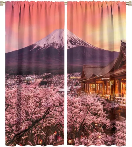 Vista 40 de Cortinas opacas con diseño floral de galaxia azul abstracta para dormitorio, cortinas de ventana de teñido anudado con diseño de flor de cerezo