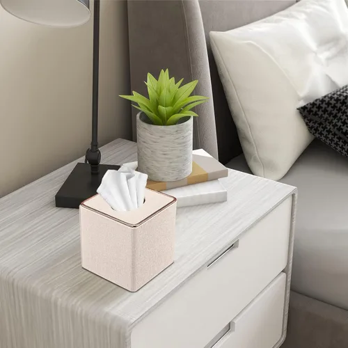 Vista 3 de Cubierta De Caja De Pañuelos, Cubierta De Caja De Pañuelos De Cuero De La PU Cubierta Cuadrada Para El Hogar/Oficina/Decoración Del Coche 5.3 "X5.3