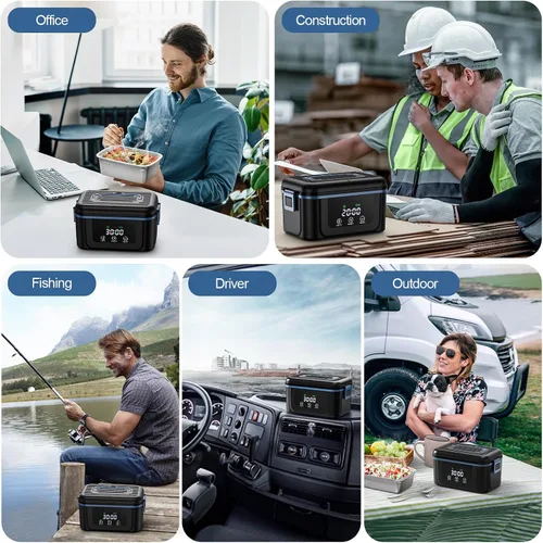 Vista 6 de Fiambrera eléctrica inalámbrica para adultos, hombres y mujeres, lonchera calentada con batería con contenedor de 1.5 L, lonchera autocalentable