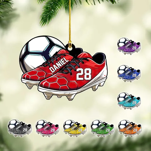 Vista 13 de Adorno plano de Navidad personalizado 2024, adorno de fútbol para niños, decoración de árbol de Navidad, regalos para jugadores de fútbol